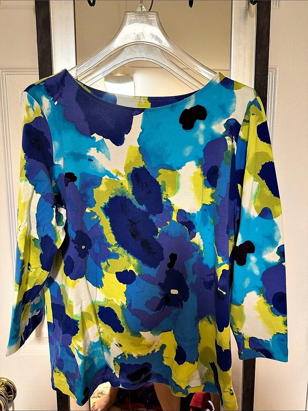 Ruby Rd. Favorites. Abstract Long Sleeve Top in Blue & Green Size Large Like New